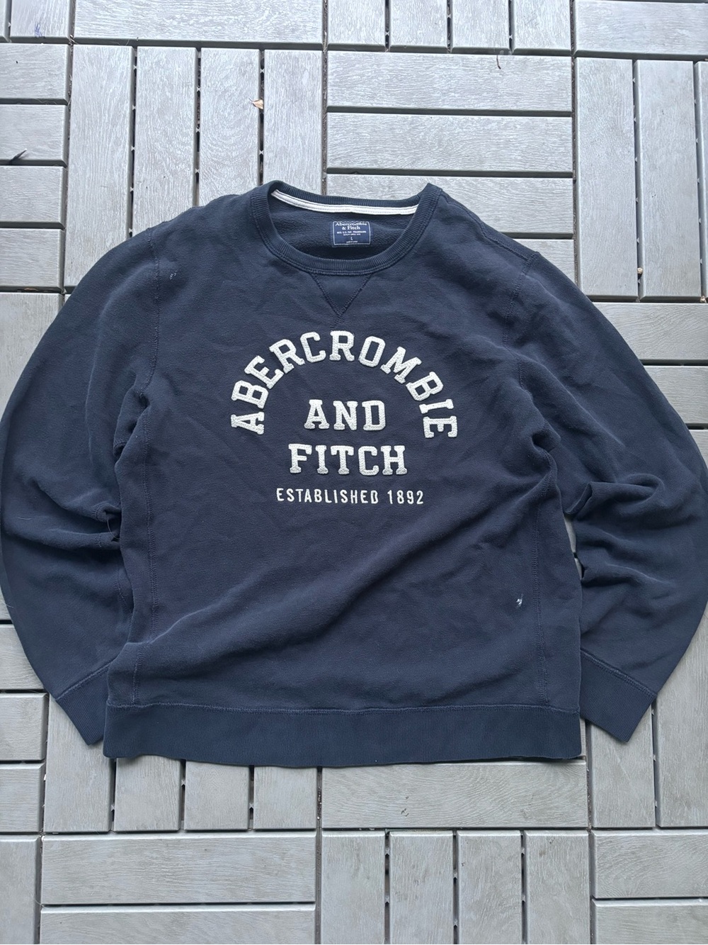 Abercrombie & Fitch Navy Crewneck Sweatshirt with White Logo Text